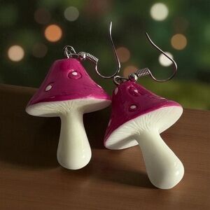 3/$25 Handmade Pink & White Mushroom Earrings